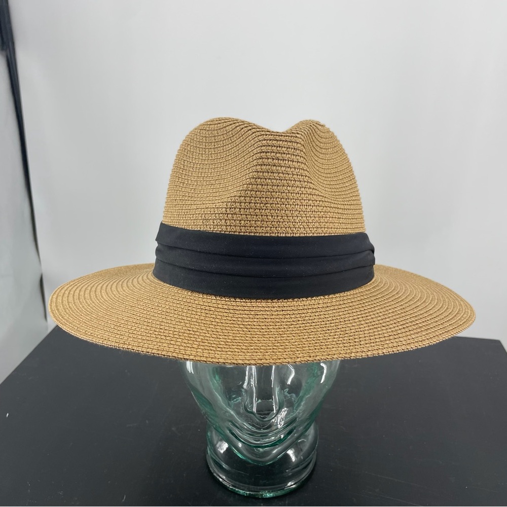 Straw Fedora Beach Sun Hat Wide Brim Panama Roll up Hat UPF 50+ - Picture 2 of 8